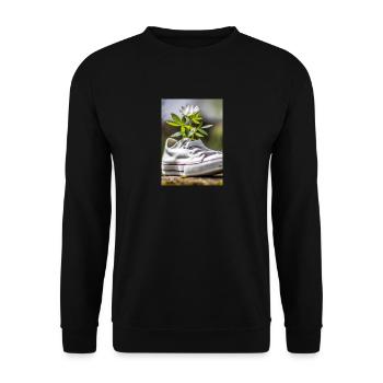 Weißer Sneaker mit Blumen - Unisex Pullover - Schwarz - Vorne - Alina (178cm) & Michal (187cm)