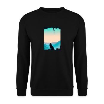 Wolf bei Nacht - Unisex Pullover - Schwarz - Vorne - Alina (178cm) & Michal (187cm)