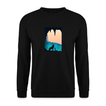 Wolf bei Nacht - Unisex Pullover - Schwarz - Vorne - Alina (178cm) & Michal (187cm)