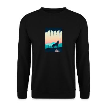 Wolf bei Nacht - Unisex Pullover - Schwarz - Vorne - Alina (178cm) & Michal (187cm)