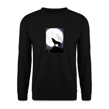Wolf bei Nacht - Unisex Pullover - Schwarz - Vorne - Alina (178cm) & Michal (187cm)