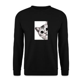 Niedliche Katze Zeichnung - Unisex Pullover - Schwarz - Vorne - Alina (178cm) & Michal (187cm)