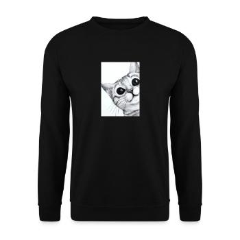 Niedliche Katze Zeichnung - Unisex Pullover - Schwarz - Vorne - Alina (178cm) & Michal (187cm)
