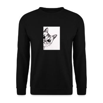 Niedliche Katze Zeichnung - Unisex Pullover - Schwarz - Vorne - Alina (178cm) & Michal (187cm)