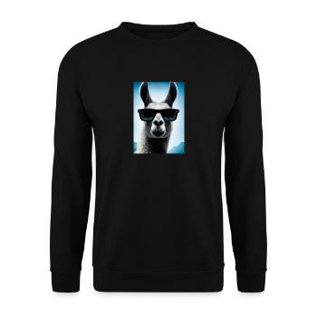Lama mit Sonnenbrille - Unisex Pullover - Schwarz - Vorne - Alina (178cm) & Michal (187cm)
