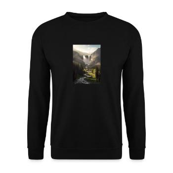Wasserfall in der Natur - Unisex Pullover - Schwarz - Vorne - Alina (178cm) & Michal (187cm)