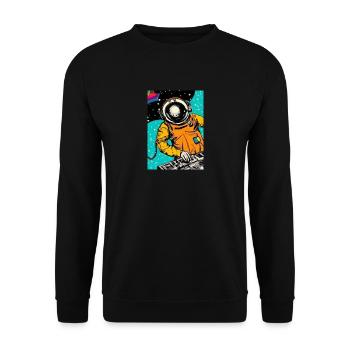 Astronaut DJ im Weltraum - Unisex Pullover - Schwarz - Vorne - Alina (178cm) & Michal (187cm)