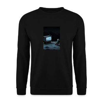 Astronaut sieht fern - Unisex Pullover - Schwarz - Vorne - Alina (178cm) & Michal (187cm)