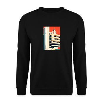 Minimalistisches Stadthaus - Unisex Pullover - Schwarz - Vorne - Alina (178cm) & Michal (187cm)
