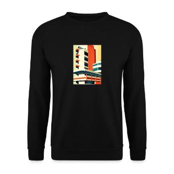 Minimalistisches Stadthaus - Unisex Pullover - Schwarz - Vorne - Alina (178cm) & Michal (187cm)