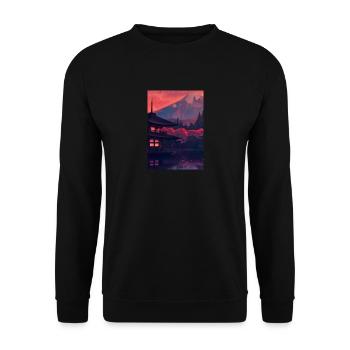Roter japanischer Berg - Unisex Pullover - Schwarz - Vorne - Alina (178cm) & Michal (187cm)