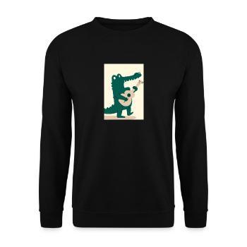 Krokodil spielt Gitarre - Unisex Pullover - Schwarz - Vorne - Alina (178cm) & Michal (187cm)