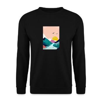 Wald Berge Sonnenuntergang - Unisex Pullover - Schwarz - Vorne - Alina (178cm) & Michal (187cm)
