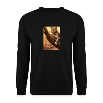 Leopard liegt auf Baum - Unisex Pullover - Schwarz - Vorne - Alina (178cm) & Michal (187cm)