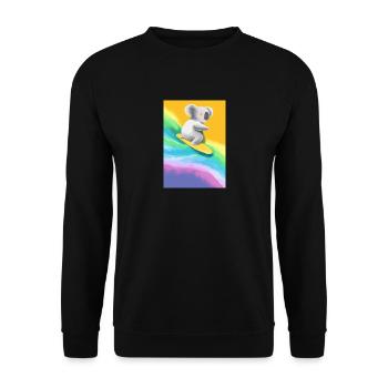 Surfender Regenbogen-Koala - Unisex Pullover - Schwarz - Vorne - Alina (178cm) & Michal (187cm)