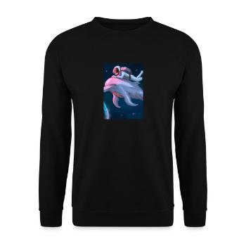 Astronaut reitet auf einem Delphin im Weltraum - Unisex Pullover - Schwarz - Vorne - Alina (178cm) & Michal (187cm)