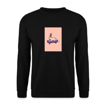 Hase auf einem Skateboard - Unisex Pullover - Schwarz - Vorne - Alina (178cm) & Michal (187cm)