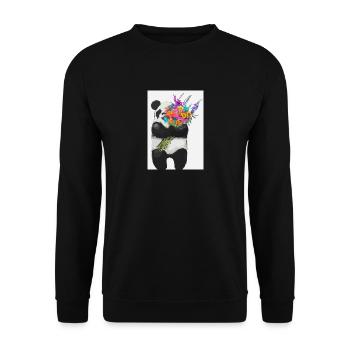 Panda mit Blumenstrauß - Unisex Pullover - Schwarz - Vorne - Alina (178cm) & Michal (187cm)