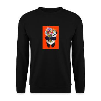 Panda mit Blumenstrauß - Unisex Pullover - Schwarz - Vorne - Alina (178cm) & Michal (187cm)