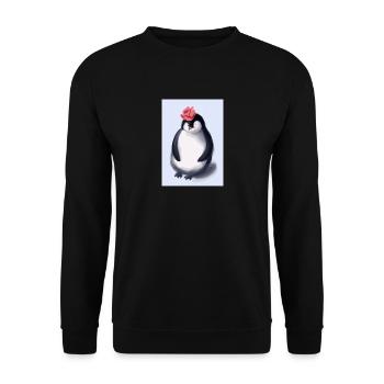 Pinguin mit niedlicher rosa Mütze - Unisex Pullover - Schwarz - Vorne - Alina (178cm) & Michal (187cm)