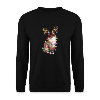 Chat Birman de Noël - Drôle de renne Noël Kitty - Sweat-shirt Unisexe - noir - Devant - Alina (178cm) & Michal (187cm)