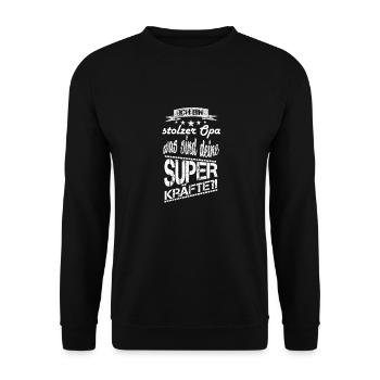 Ich bin stolzer Opa und was sind deine Superkräfte - Unisex Pullover - Schwarz - Vorne - Alina (178cm) & Michal (187cm)