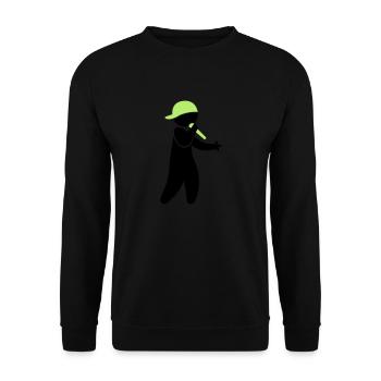 Ein Hiphop Star singt in ein Mikrofon - Unisex Pullover - Schwarz - Vorne - Alina (178cm) & Michal (187cm)