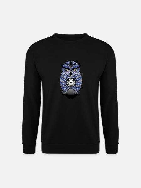 Böse Eule mit Uhr T-Shirt Damen Herren Kinder - Unisex Pullover - Schwarz