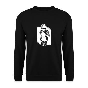Rock Astronaut Cooler Typ mit Helm Motorradfahrer - Unisex Pullover - Schwarz - Vorne - Alina (178cm) & Michal (187cm)