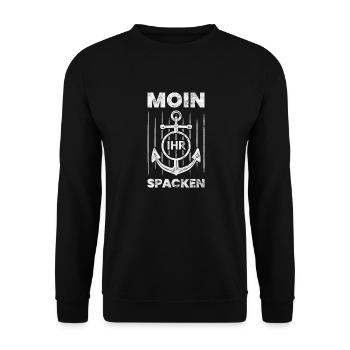 Moin Ihr Spacken - Unisex Pullover - Schwarz - Vorne - Alina (178cm) & Michal (187cm)
