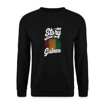 Guinea Guinea Guinea Flagge Meine Geschichte begann in - Unisex Pullover - Schwarz - Vorne - Alina (178cm) & Michal (187cm)