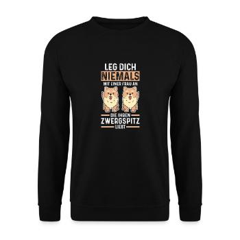 Hund Zwergspitz - Unisex Pullover - Schwarz - Vorne - Alina (178cm) & Michal (187cm)