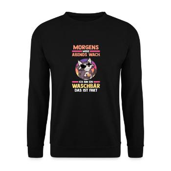 Tiermotiv Waschbär - Unisex Pullover - Schwarz - Vorne - Alina (178cm) & Michal (187cm)