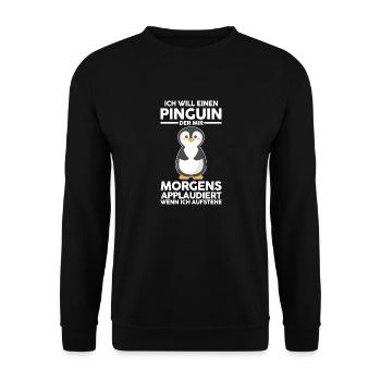 Tiermotiv Pinguin - Unisex Pullover - Schwarz - Vorne - Alina (178cm) & Michal (187cm)