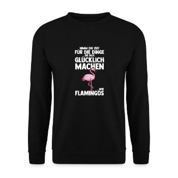 Nimm dir Zeit für Flamingos - Unisex Pullover - Schwarz - Vorne - Alina (178cm) & Michal (187cm)