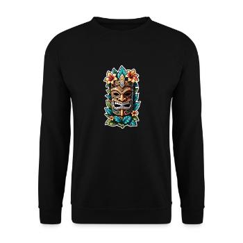 Tiki Beach - Polynesien Statue - Unisex Pullover - Schwarz - Vorne - Alina (178cm) & Michal (187cm)