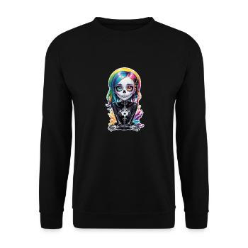 Halloween - Rock & Regenbogen - Unisex Pullover - Schwarz - Vorne - Alina (178cm) & Michal (187cm)