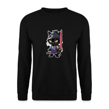 Ninja Cat - Samurai Kitten - Unisex Sweatshirt - black - Front - Alina (178cm) & Michal (187cm)