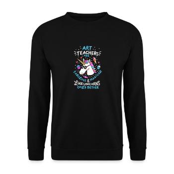 Kunstlehrer Geschenk Kunst Lehrer Schule Einhorn - Unisex Pullover - Schwarz - Vorne - Alina (178cm) & Michal (187cm)