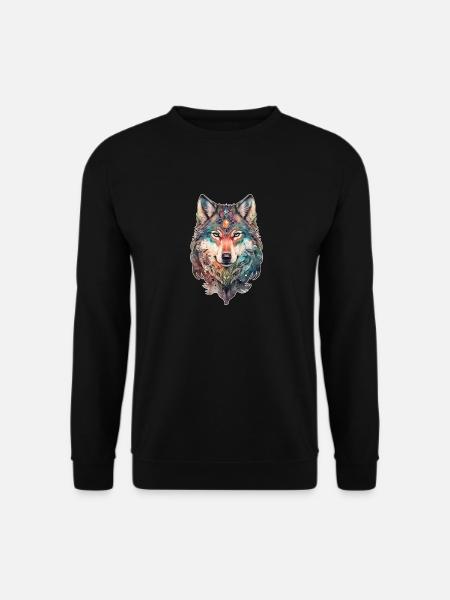 Wolf Aquarell Wald Waldtier Wildtier Mandala - Unisex Pullover - Schwarz