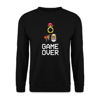 Retro Game - Game Over - Verheiratet - Hochzeit - Unisex Pullover - Schwarz - Vorne - Alina (178cm) & Michal (187cm)