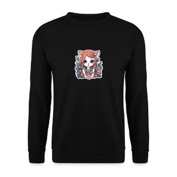 Cat Girl in Rose Garden - Unisex Sweatshirt - black - Front - Alina (178cm) & Michal (187cm)