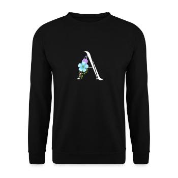 Eleganter Buchstabe 'A' mit Blumen - Unisex Pullover - Schwarz - Vorne - Alina (178cm) & Michal (187cm)