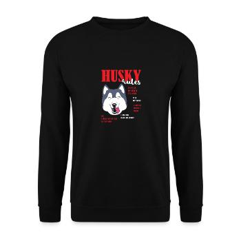 Sibirischer Husky - Unisex Pullover - Schwarz - Vorne - Alina (178cm) & Michal (187cm)