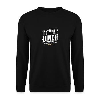 Mittagessen Täglich ein Lächeln servieren - Unisex Pullover - Schwarz - Vorne - Alina (178cm) & Michal (187cm)