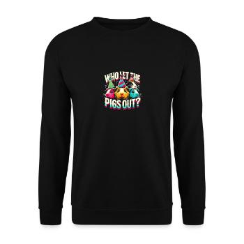 Wer hat die Schweine freigelassen? - Unisex Pullover - Schwarz - Vorne - Alina (178cm) & Michal (187cm)