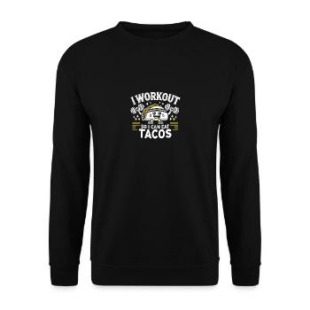Ich trainiere, damit ich Tacos essen kann - Unisex Pullover - Schwarz - Vorne - Alina (178cm) & Michal (187cm)