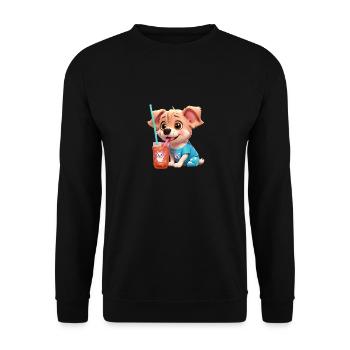 Süßer Hund, der aus dem Strohhalm trinkt. - Unisex Pullover - Schwarz - Vorne - Alina (178cm) & Michal (187cm)