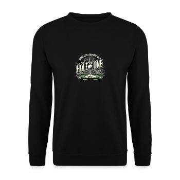 Fragen Sie mich nach meinem Hole In One - Unisex Pullover - Schwarz - Vorne - Alina (178cm) & Michal (187cm)