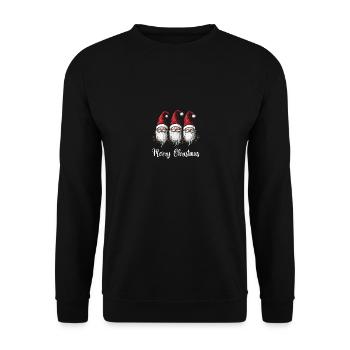 Drei Weihnachtszwerge mit Weihnachtsmützen Design - Unisex Pullover - Schwarz - Vorne - Alina (178cm) & Michal (187cm)